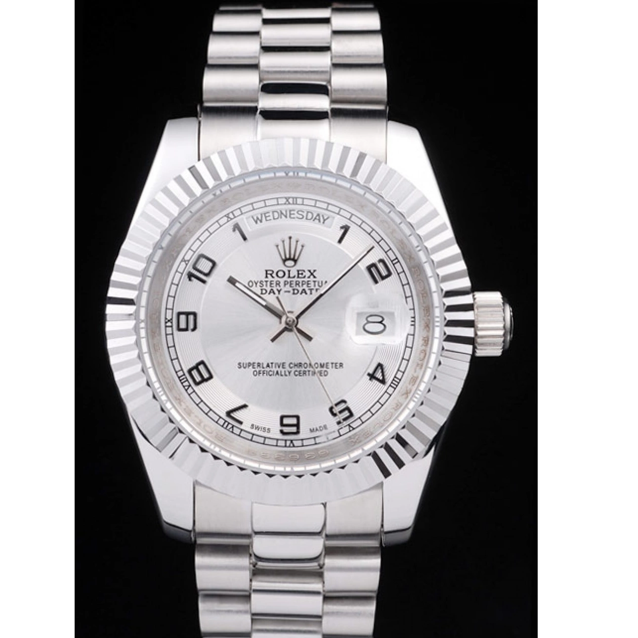 MiroTime 0729 Rolex Day-Date Polished Stainless Steel White Dial